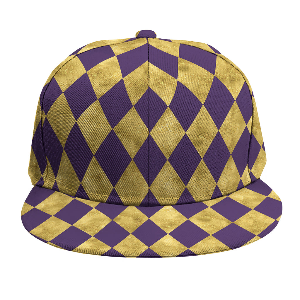 Purple And Gold Harlequin Pattern Print Snapback Cap