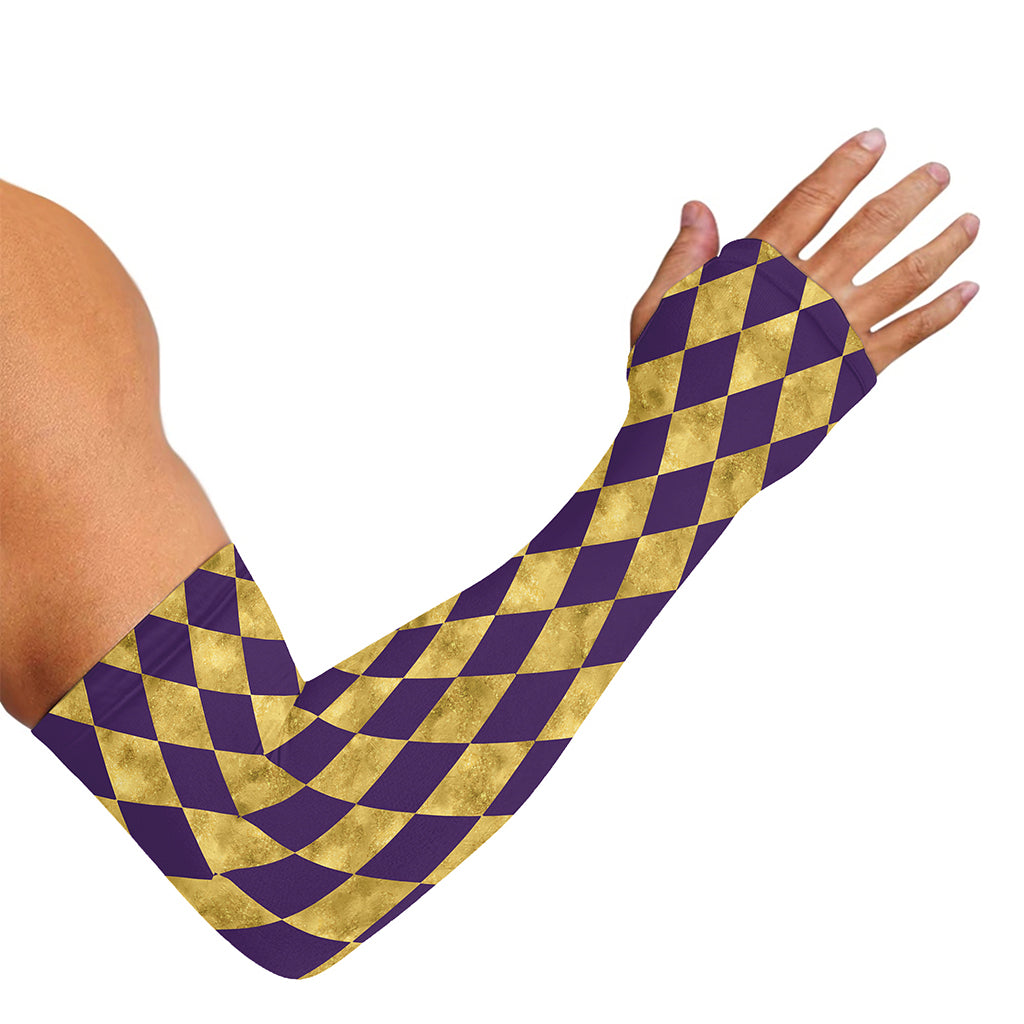 Purple And Gold Harlequin Pattern Print Sun Protection Arm Sleeves