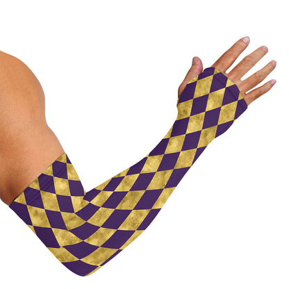 Purple And Gold Harlequin Pattern Print Sun Protection Arm Sleeves