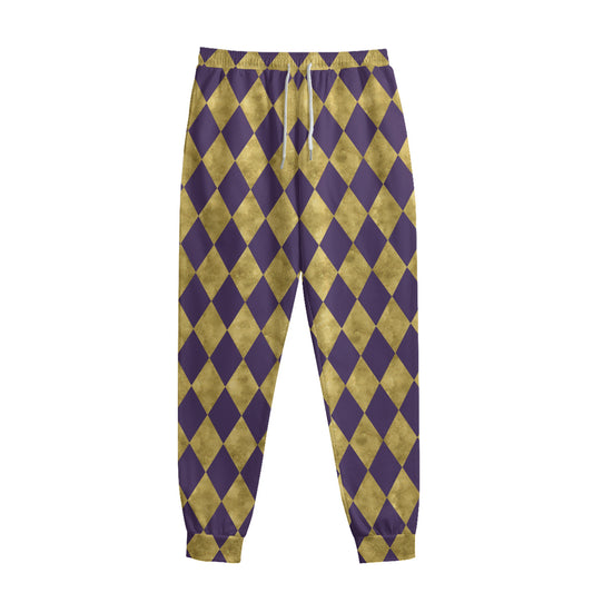 Purple And Gold Harlequin Pattern Print Sweatpants