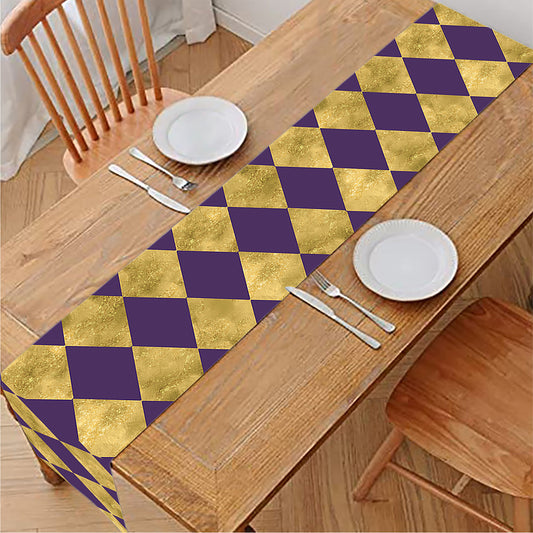 Purple And Gold Harlequin Pattern Print Table Runner