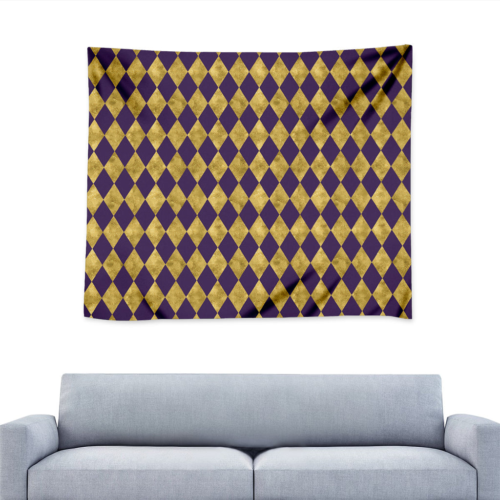 Purple And Gold Harlequin Pattern Print Tapestry