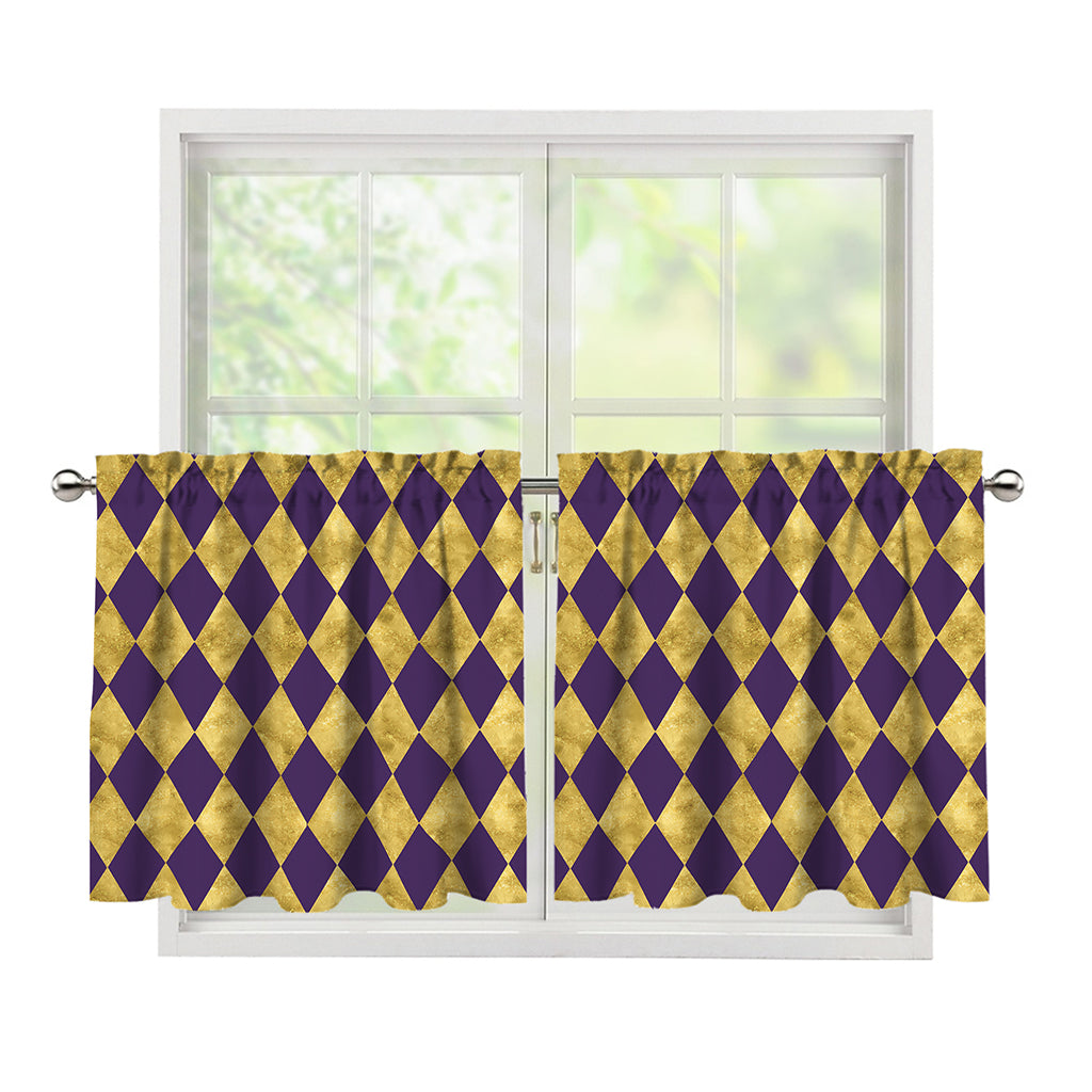 Purple And Gold Harlequin Pattern Print Tier Curtains