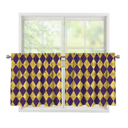 Purple And Gold Harlequin Pattern Print Tier Curtains