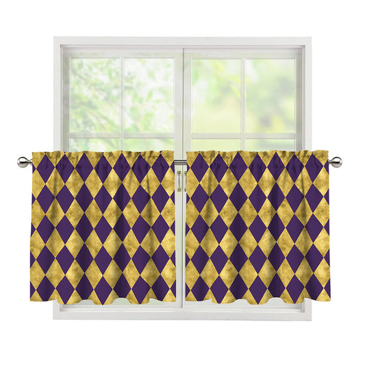 Purple And Gold Harlequin Pattern Print Tier Curtains