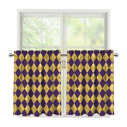 Purple And Gold Harlequin Pattern Print Tier Curtains