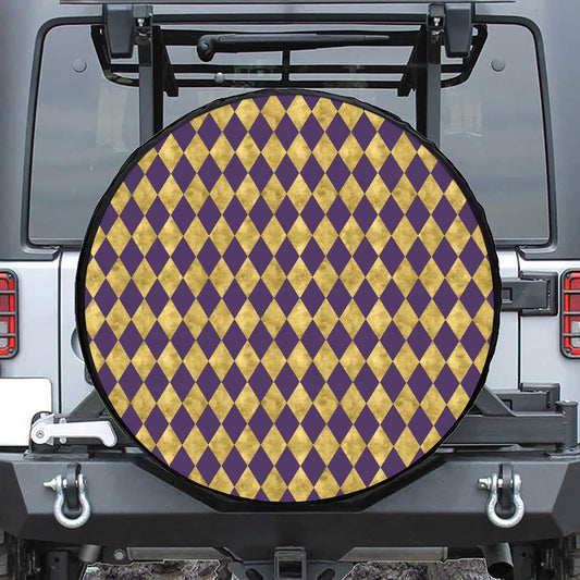 Purple And Gold Harlequin Pattern Print Tire Cover