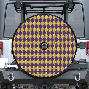 Purple And Gold Harlequin Pattern Print Tire Cover With Camera Hole