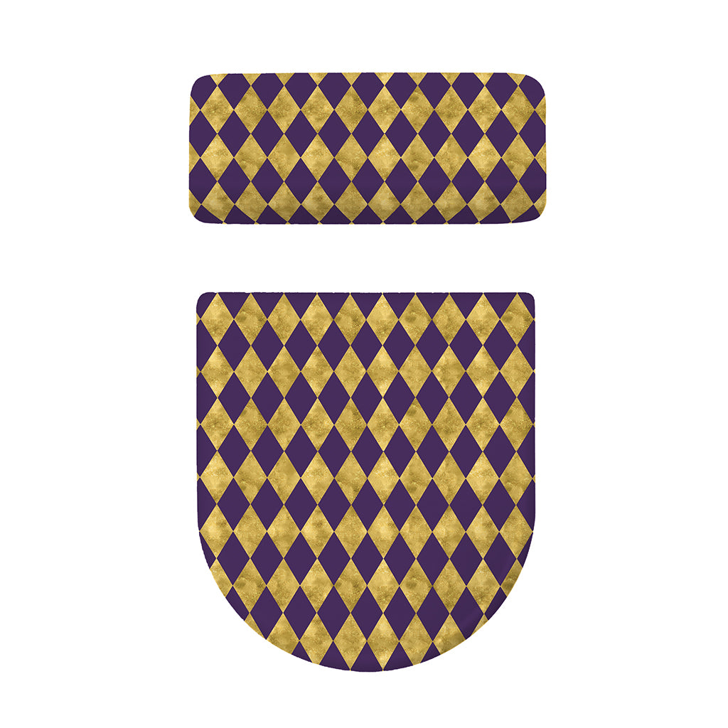 Purple And Gold Harlequin Pattern Print Toilet Lid And Tank Cover Set