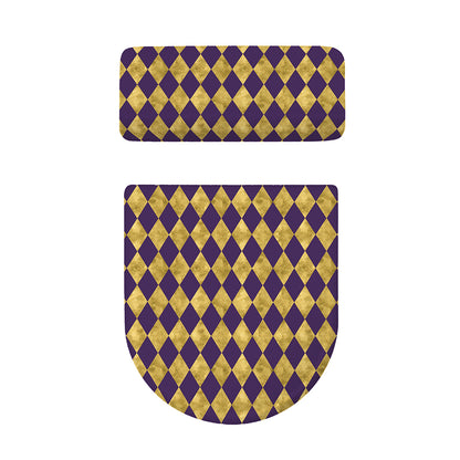 Purple And Gold Harlequin Pattern Print Toilet Lid And Tank Cover Set
