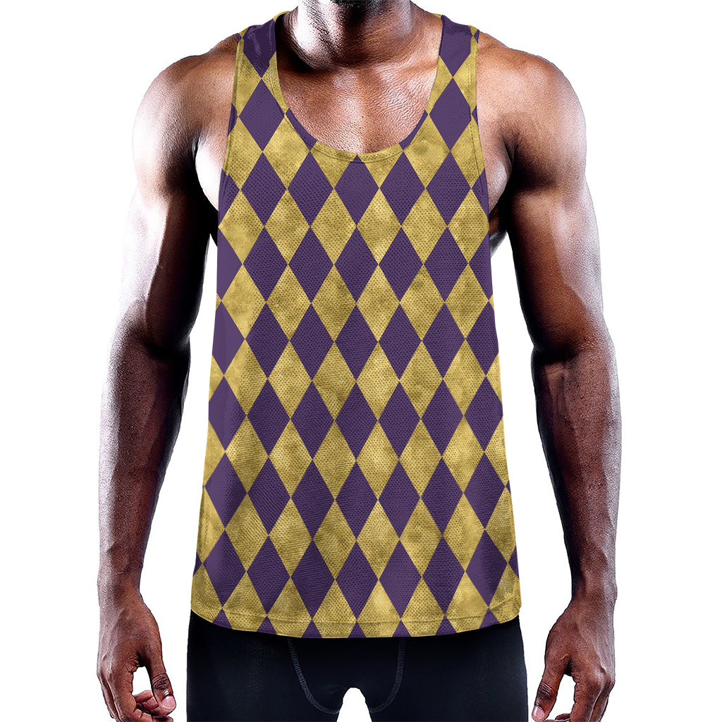 Purple And Gold Harlequin Pattern Print Training Tank Top