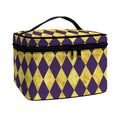 Purple And Gold Harlequin Pattern Print Travel Makeup Bag