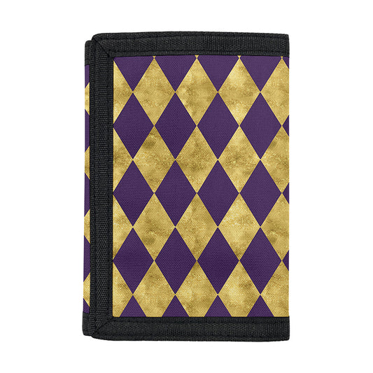 Purple And Gold Harlequin Pattern Print Trifold Wallet