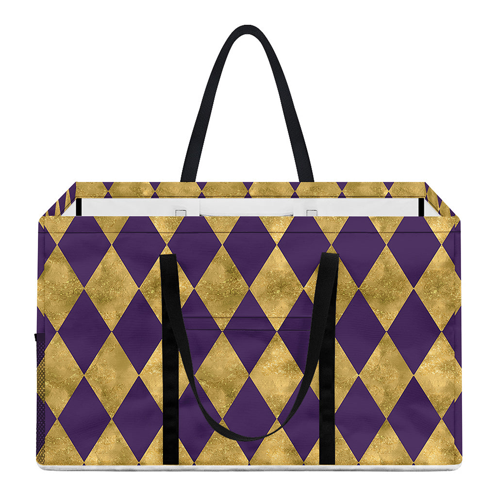 Purple And Gold Harlequin Pattern Print Utility Tote Bag