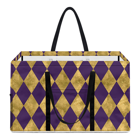 Purple And Gold Harlequin Pattern Print Utility Tote Bag