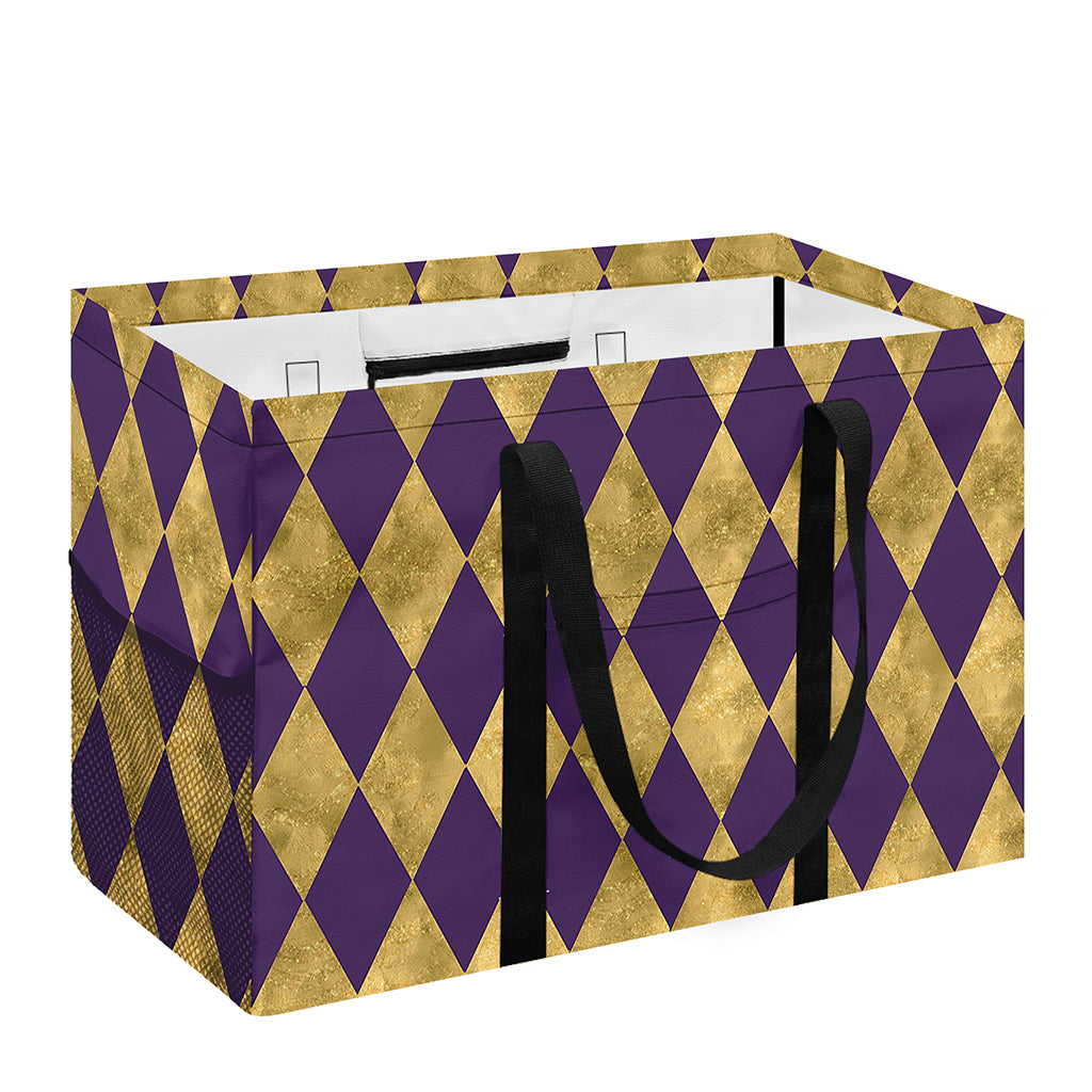 Purple And Gold Harlequin Pattern Print Utility Tote Bag