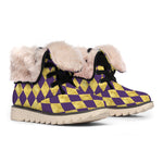 Purple And Gold Harlequin Pattern Print Winter Boots