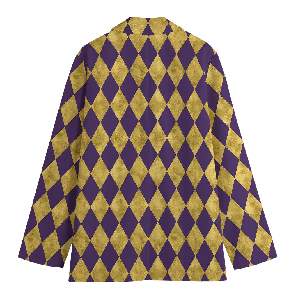 Purple And Gold Harlequin Pattern Print Women's Blazer