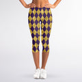 Purple And Gold Harlequin Pattern Print Women's Capri Leggings