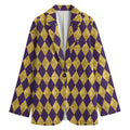 Purple And Gold Harlequin Pattern Print Women's Cotton Blazer