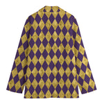 Purple And Gold Harlequin Pattern Print Women's Cotton Blazer