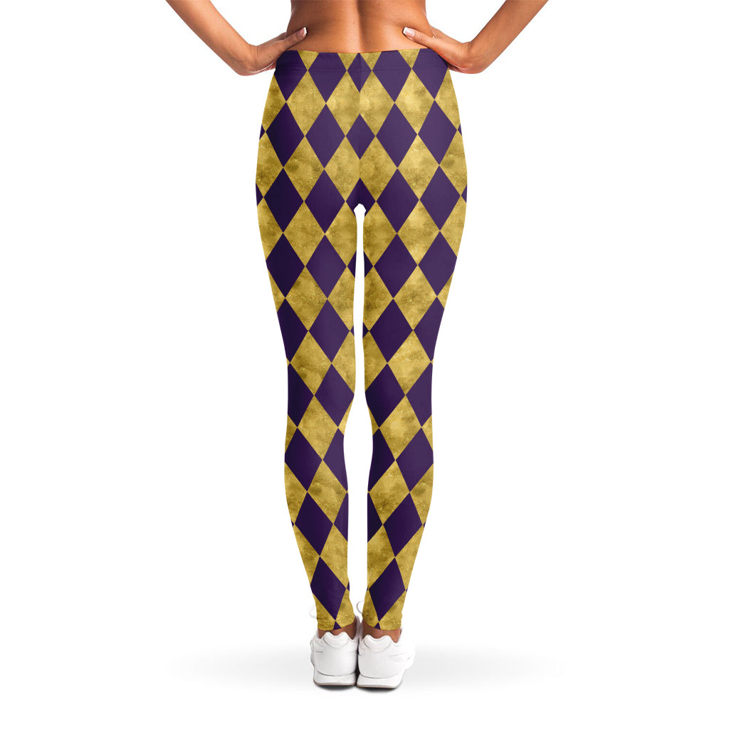 Purple And Gold Harlequin Pattern Print Women's Leggings
