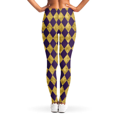 Purple And Gold Harlequin Pattern Print Women's Leggings