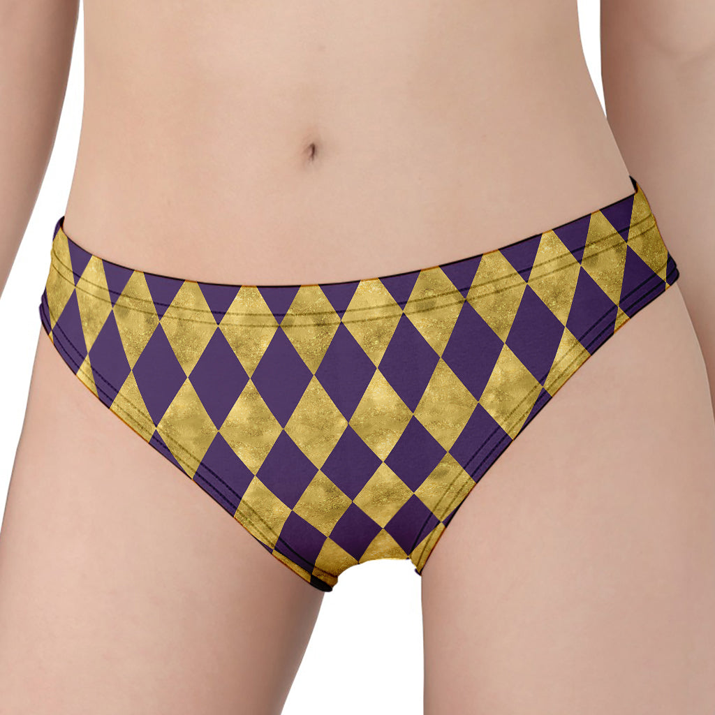 Purple And Gold Harlequin Pattern Print Women's Panties