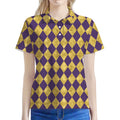 Purple And Gold Harlequin Pattern Print Women's Polo Shirt