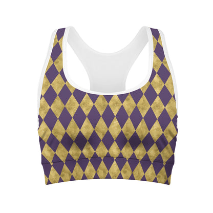 Purple And Gold Harlequin Pattern Print Women's Sports Bra