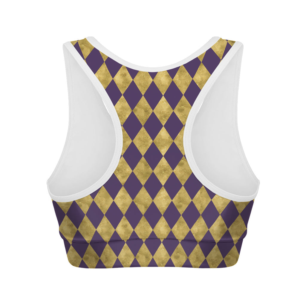 Purple And Gold Harlequin Pattern Print Women's Sports Bra
