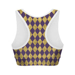 Purple And Gold Harlequin Pattern Print Women's Sports Bra