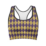 Purple And Gold Harlequin Pattern Print Women's Sports Bra