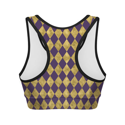 Purple And Gold Harlequin Pattern Print Women's Sports Bra