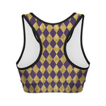 Purple And Gold Harlequin Pattern Print Women's Sports Bra