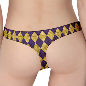 Purple And Gold Harlequin Pattern Print Women's Thong