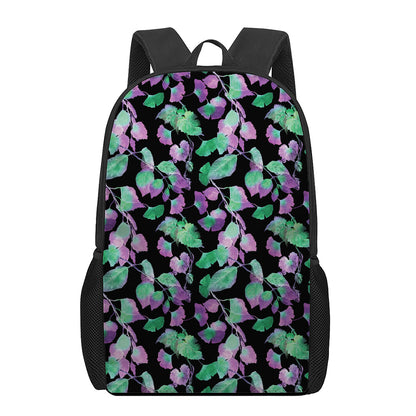 Purple And Green Leaf Pattern Print 17 Inch Backpack