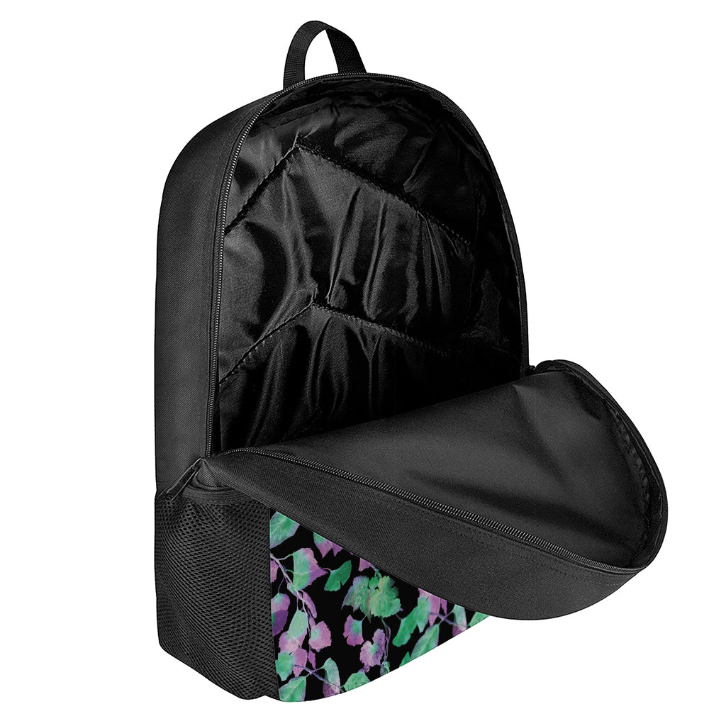 Purple And Green Leaf Pattern Print 17 Inch Backpack