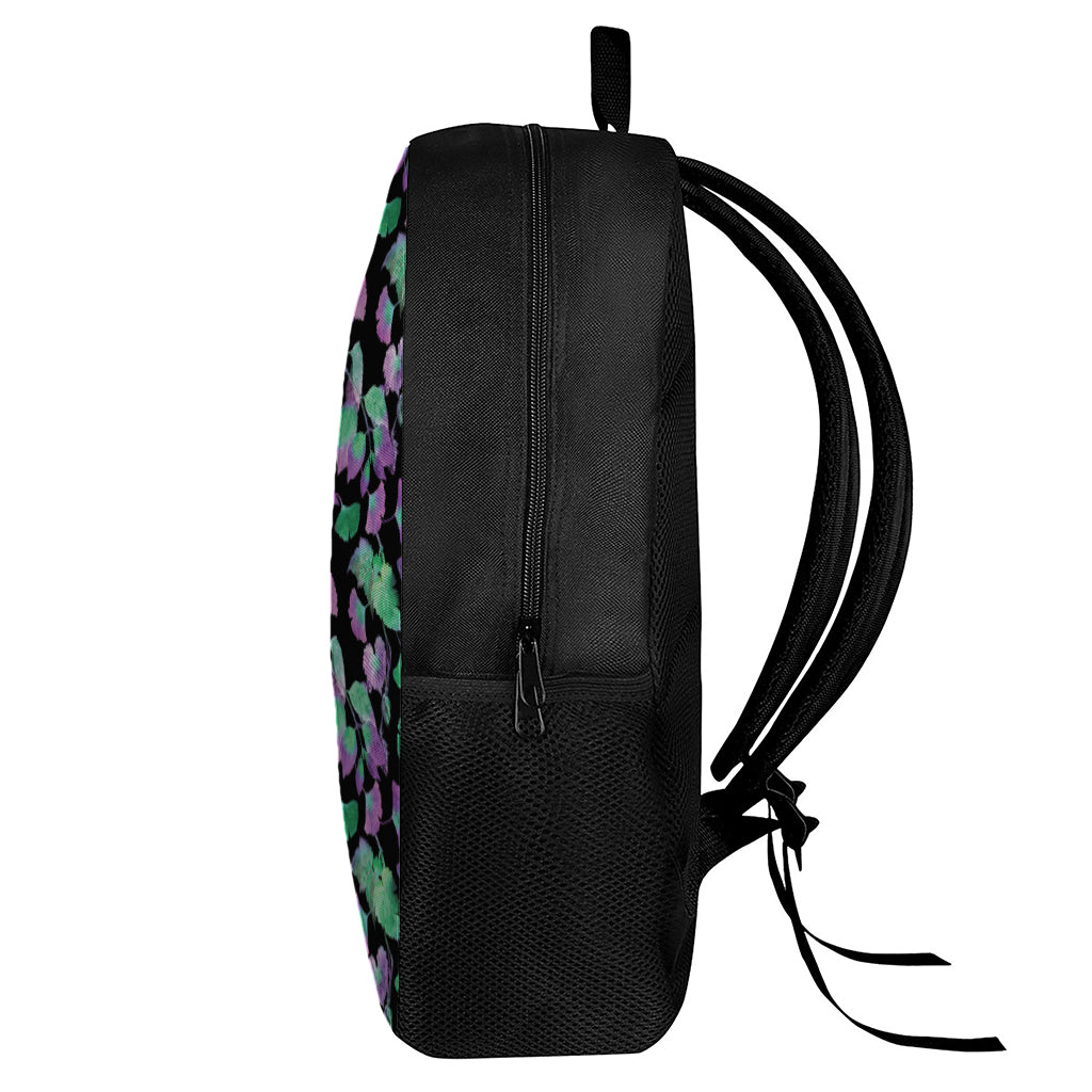 Purple And Green Leaf Pattern Print 17 Inch Backpack