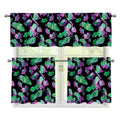Purple And Green Leaf Pattern Print 3 Piece Kitchen Curtains