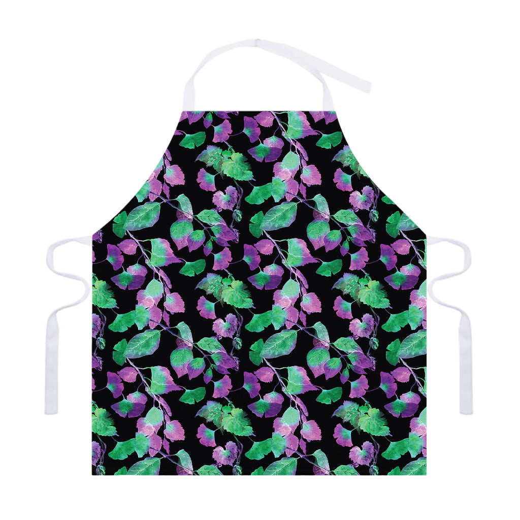 Purple And Green Leaf Pattern Print Adjustable Apron