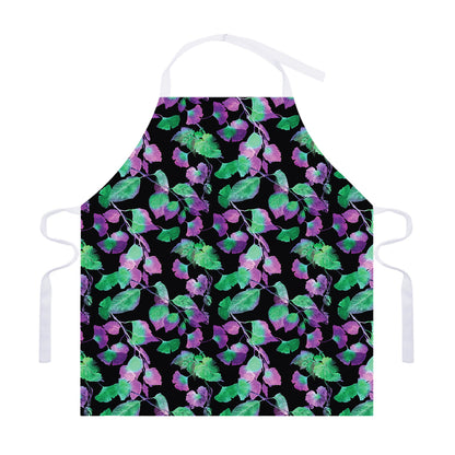 Purple And Green Leaf Pattern Print Adjustable Apron