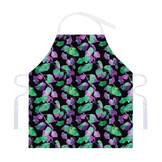 Purple And Green Leaf Pattern Print Adjustable Apron