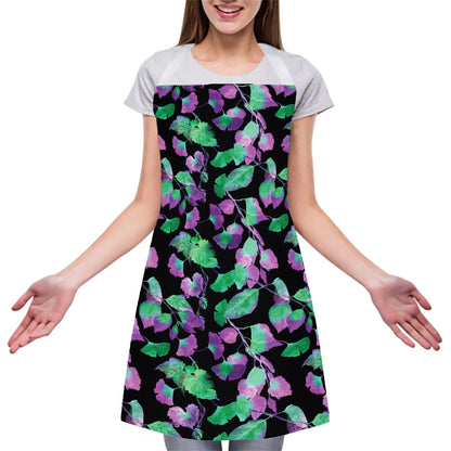 Purple And Green Leaf Pattern Print Adjustable Apron