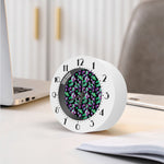Purple And Green Leaf Pattern Print Alarm Clock