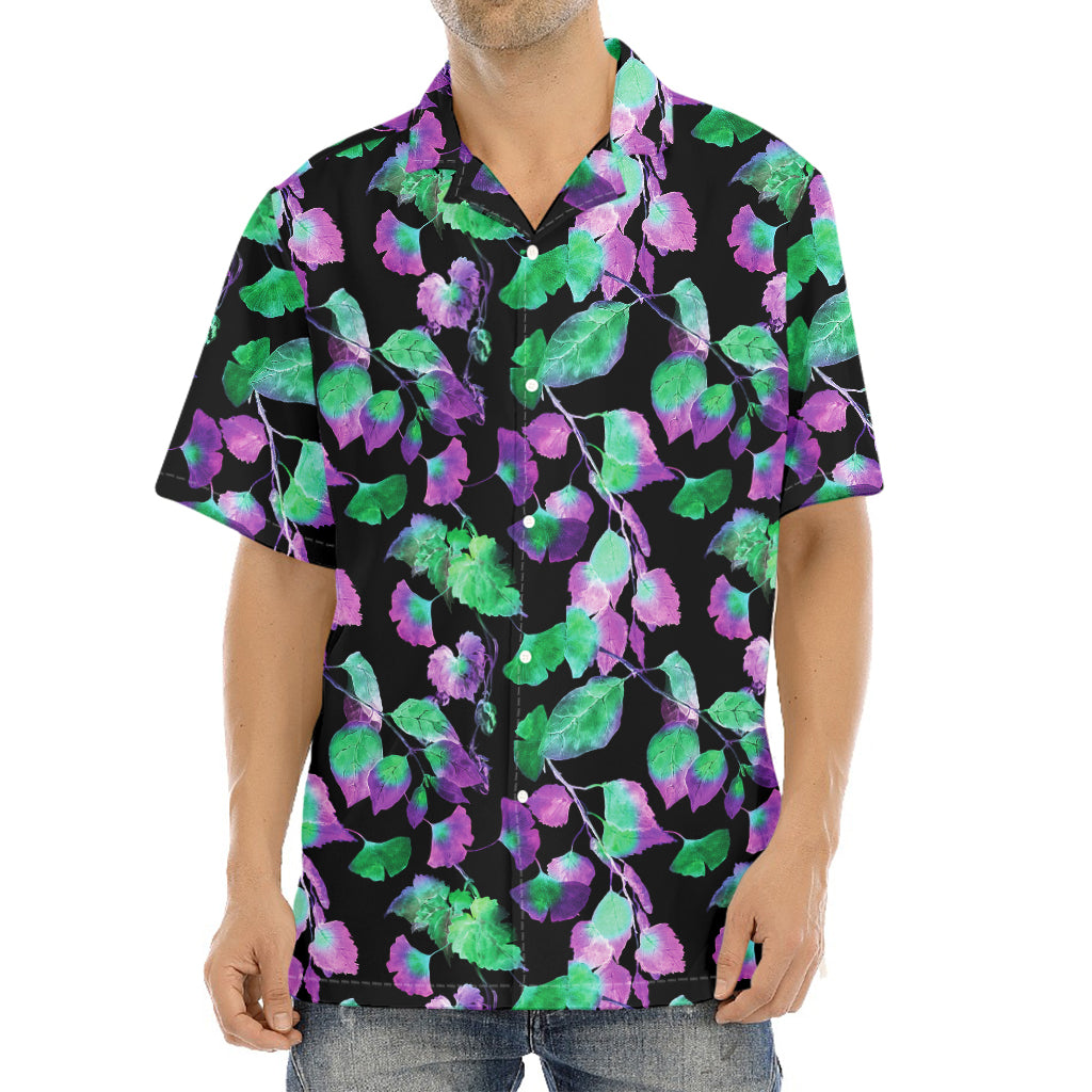 Purple And Green Leaf Pattern Print Aloha Shirt