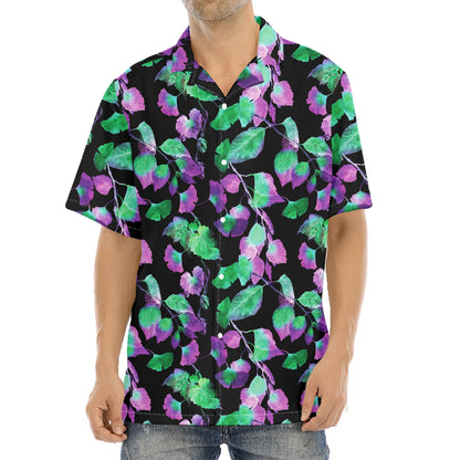 Purple And Green Leaf Pattern Print Aloha Shirt
