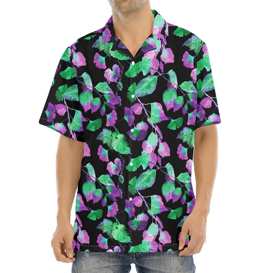 Purple And Green Leaf Pattern Print Aloha Shirt