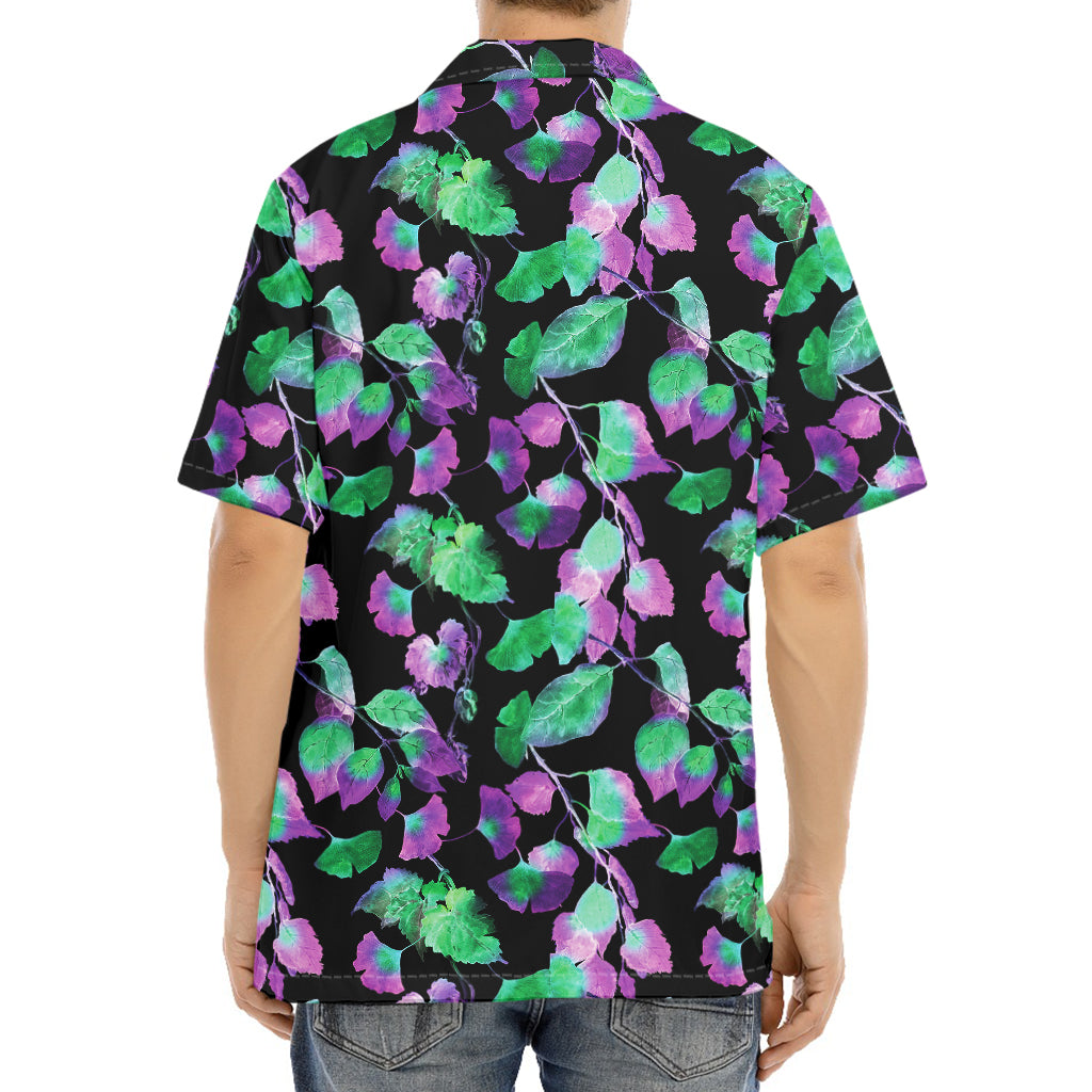 Purple And Green Leaf Pattern Print Aloha Shirt