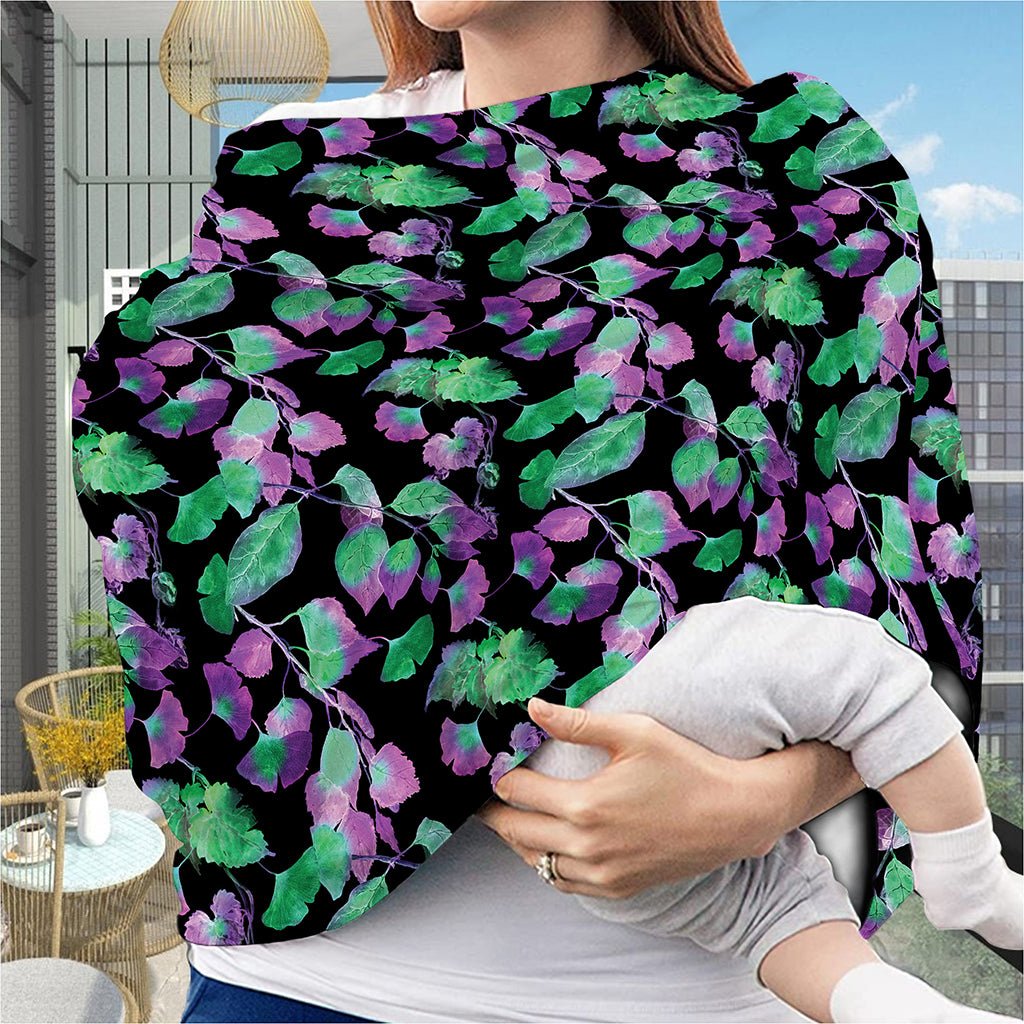 Purple And Green Leaf Pattern Print Baby Seat Cover